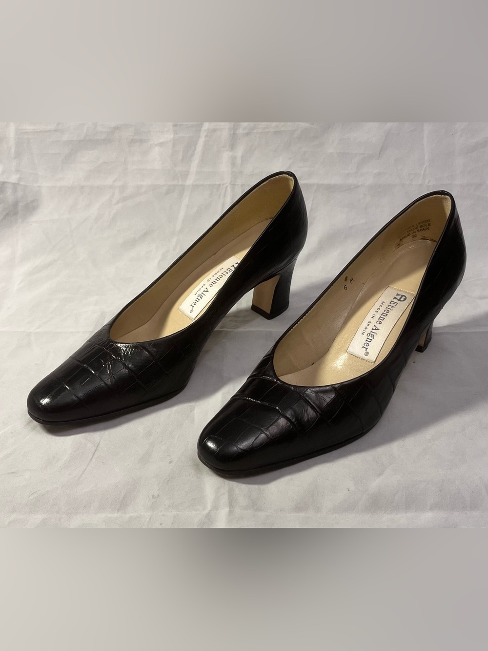 Etienne Aigner Taylor Black Croc-Embossed Leather Pumps